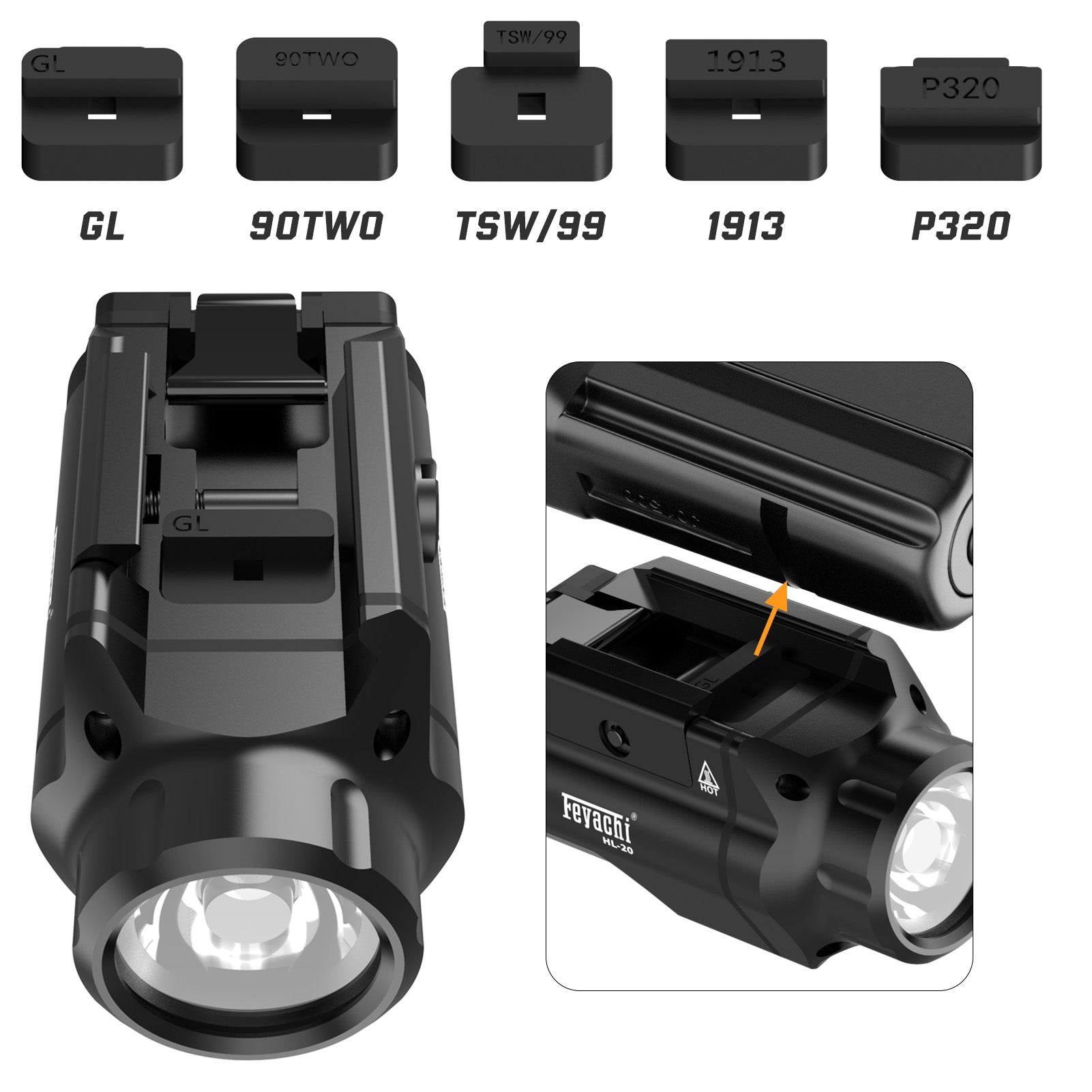 Feyachi HL-20 Tactical Pistol Light - 400 Lumen Rail Flashlight