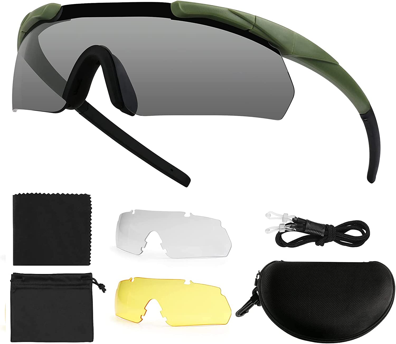Feyachi Schießbrille mit 3 austauschbaren Gläsern, schlagfester Augenschutz, verstellbar feyachi Black Armygreen Khaki Black-Armygreen-Khaki-